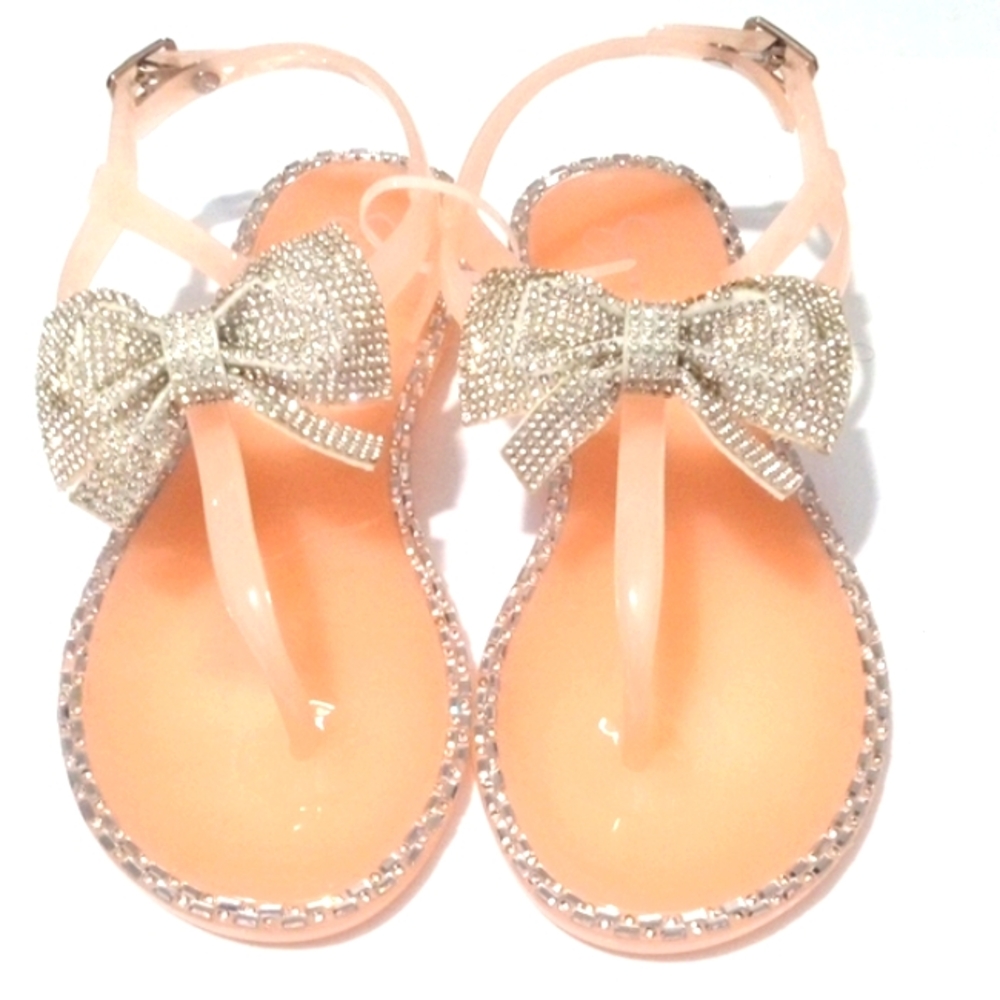 JESSICA SIMPSON GIRLS RHINESTONE RIBBON BOW SANDALS SIZE 2 NWT